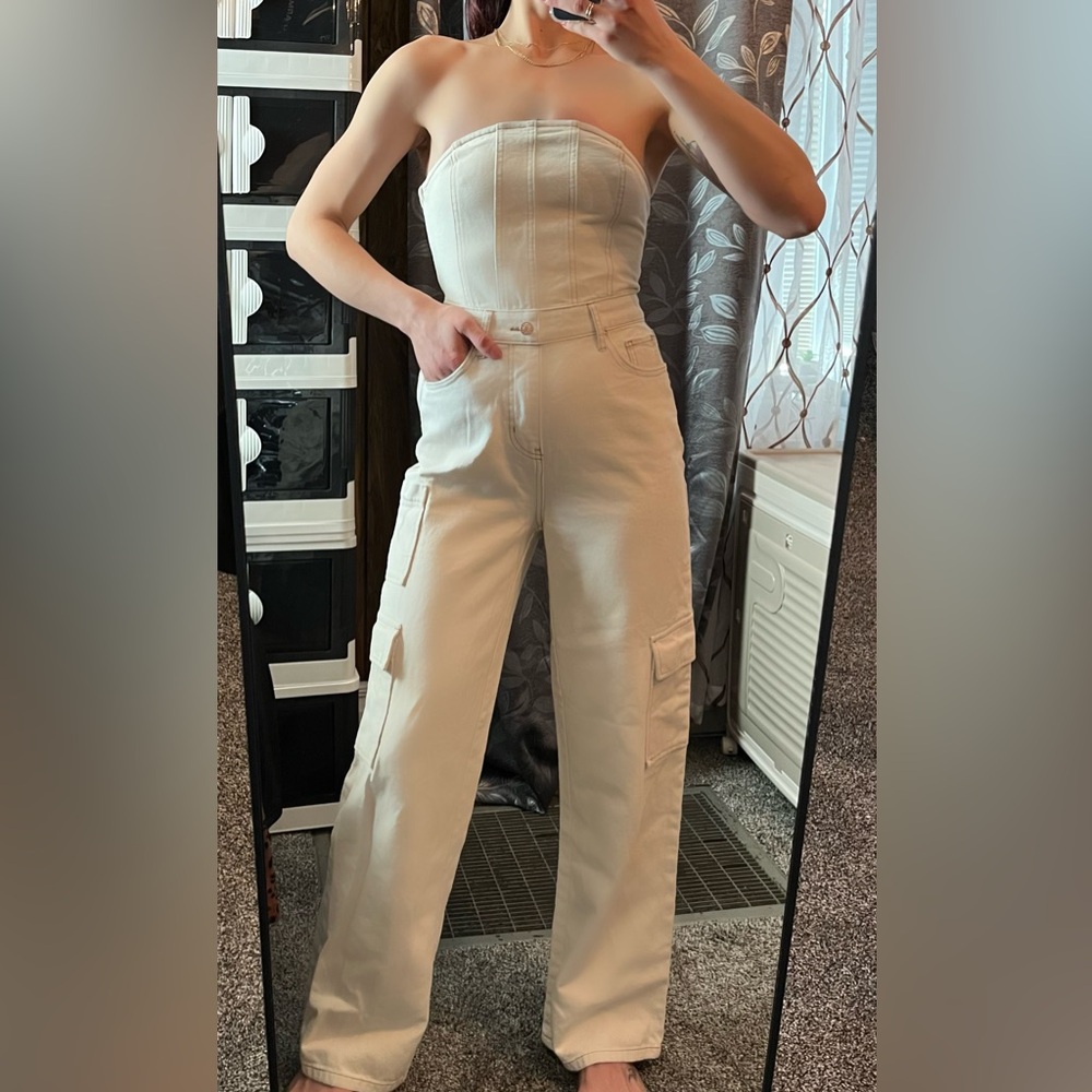 Cream colored Denim Wild Fable Utility Jumpsuit